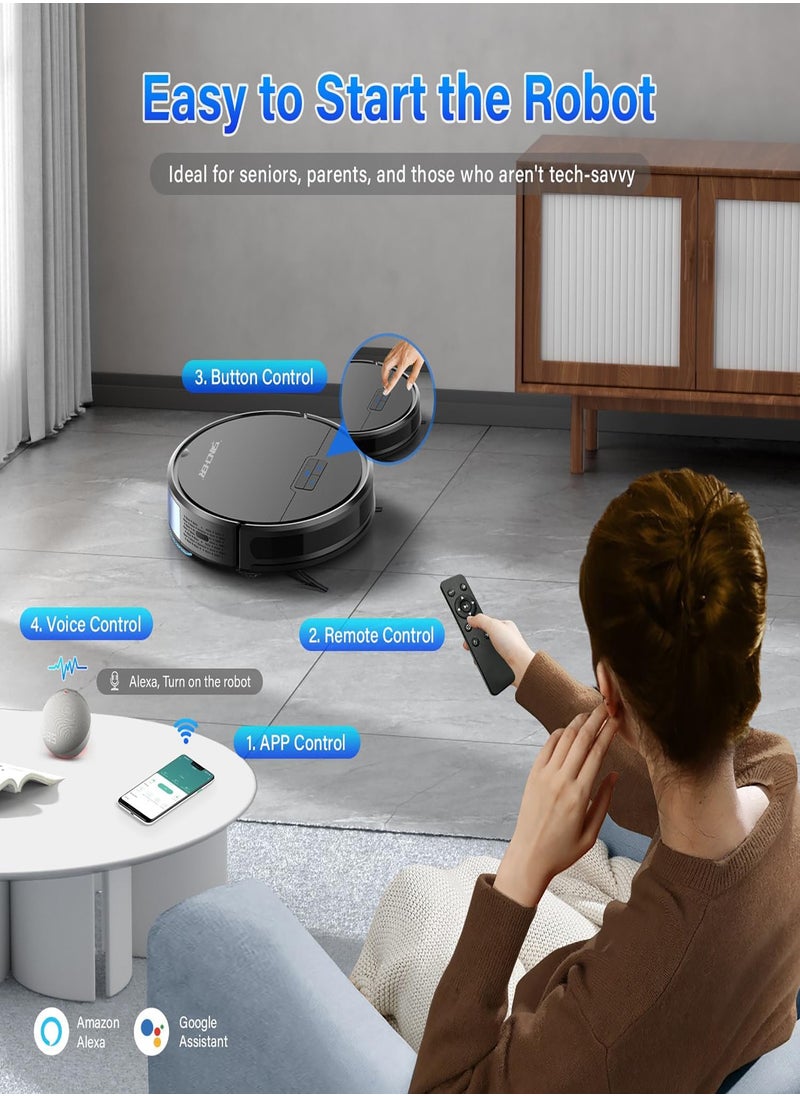 SG50 Robot Vacuum Cleaner with 6300Pa Suction Power Mop Function - 2-in-1 Robot Vacuum , Self-Charging Feature, WiFi Connectivity - Ideal for Pet Hair & Carpet