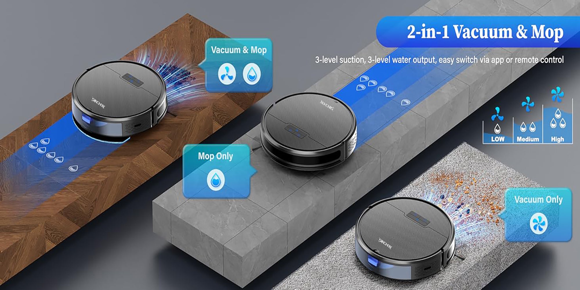 SG50 Robot Vacuum Cleaner with 6300Pa Suction Power Mop Function - 2-in-1 Robot Vacuum , Self-Charging Feature, WiFi Connectivity - Ideal for Pet Hair & Carpet
