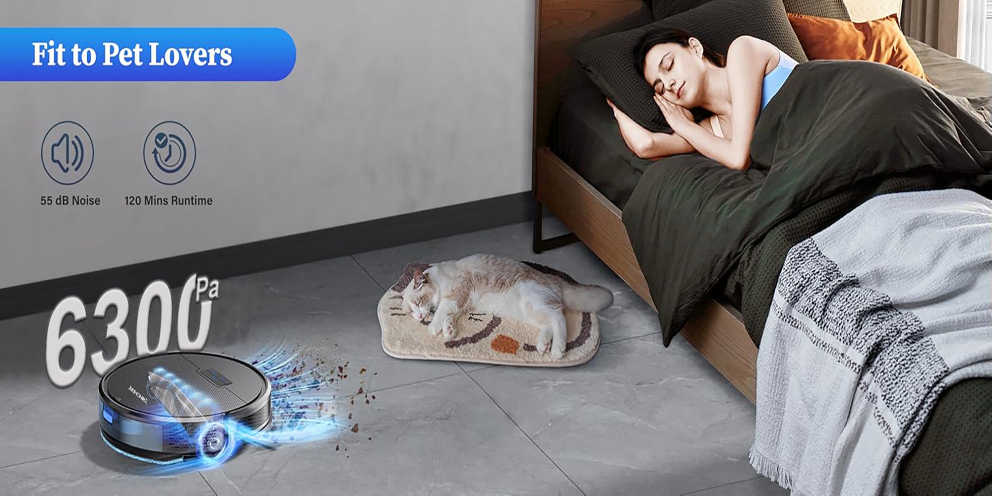 SG50 Robot Vacuum Cleaner with 6300Pa Suction Power Mop Function - 2-in-1 Robot Vacuum , Self-Charging Feature, WiFi Connectivity - Ideal for Pet Hair & Carpet