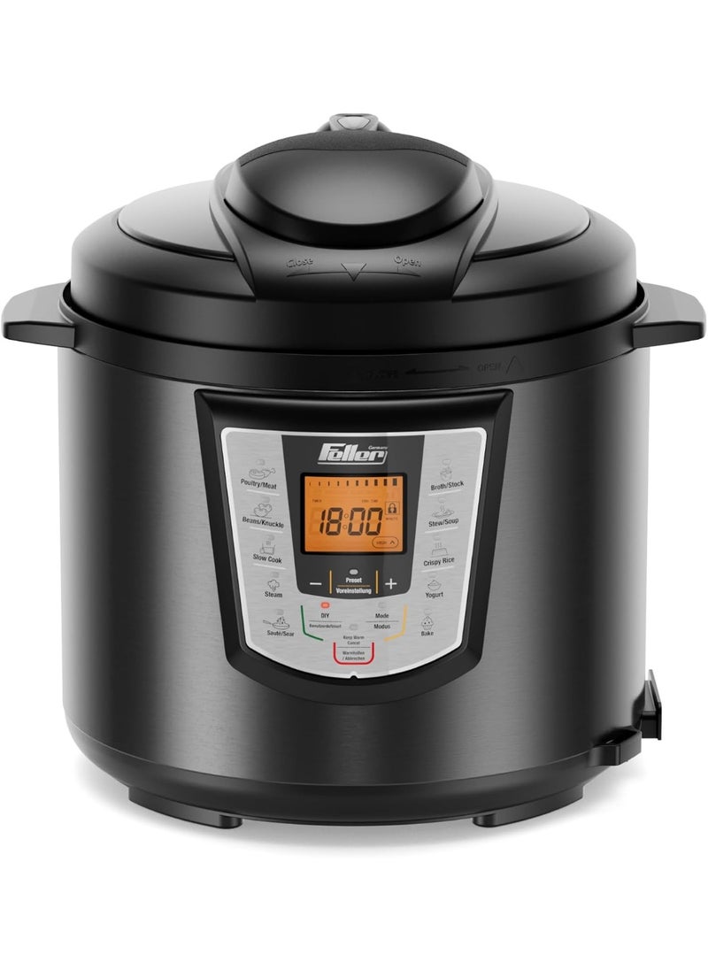 1000W 6L Electric Pressure Cooker, 12-in-1 Multicooker, Dupont 2X Non-Stick Detachable Pot, 9 Safety Levels, Delay Timer, Steamer