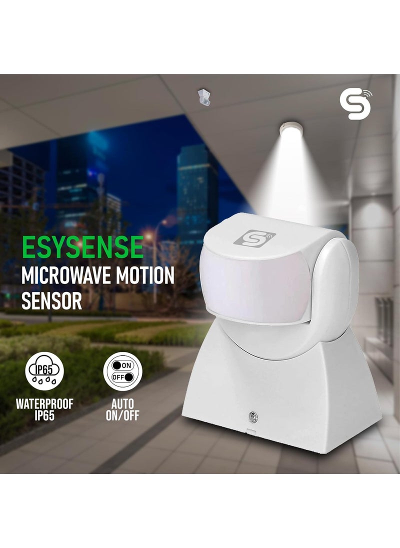 ESYSENSE ESYM06 Microwave Motion Sensor 12M PIR Range Wall Ceiling Mount IP65 Waterproof Motion Detector for Indoor Outdoor Use White