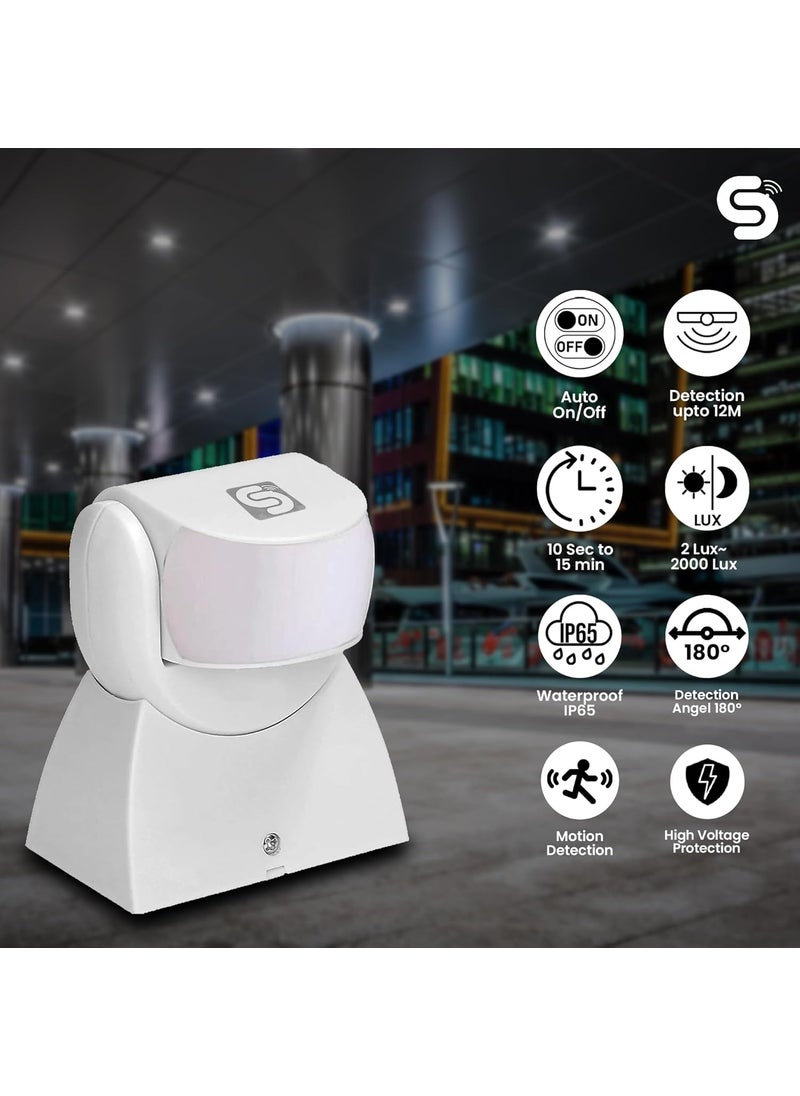ESYSENSE ESYM06 Microwave Motion Sensor 12M PIR Range Wall Ceiling Mount IP65 Waterproof Motion Detector for Indoor Outdoor Use White