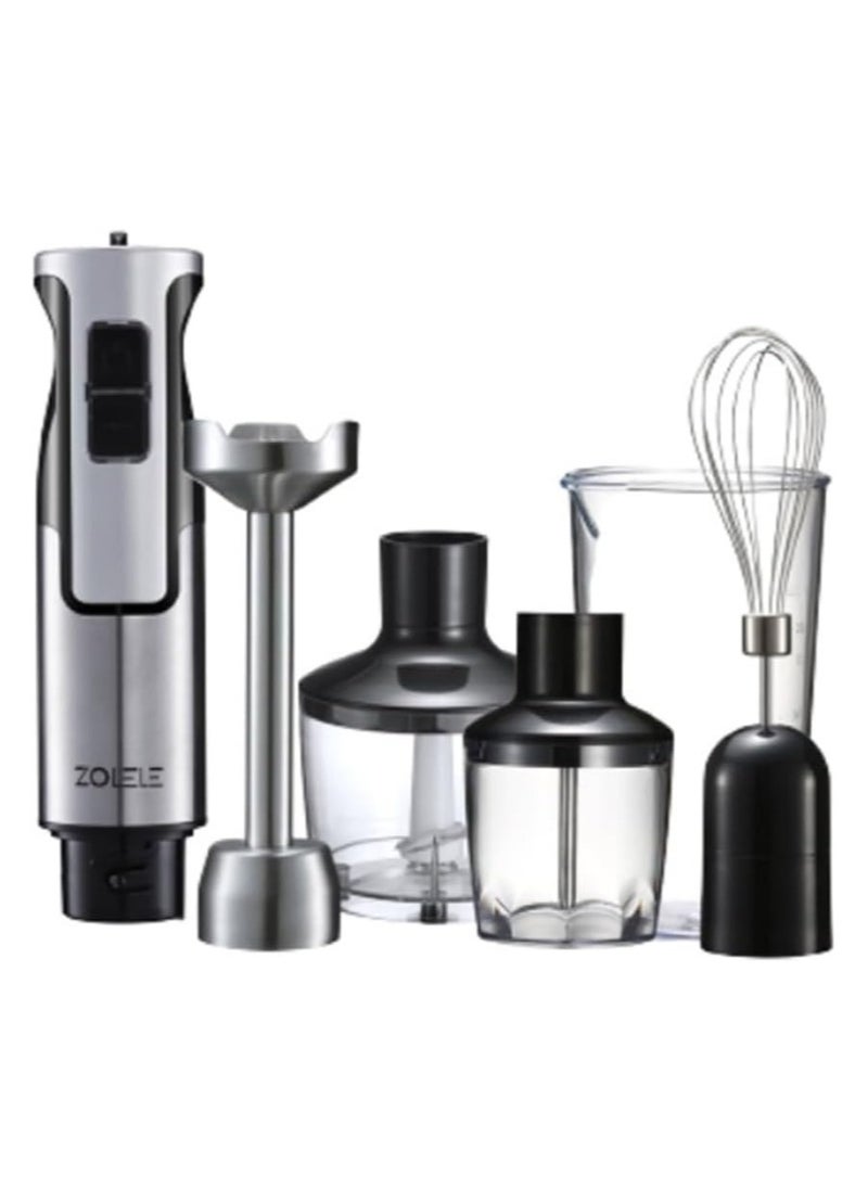 ZOLELE HB1200 4 in 1 Immersion Electric Hand Blender Powerful 4-in-1 Kitchen Appliance for Blending, Chopping, Whisking, and Pureeing with Low Noise 800W Motor, 20 Speeds, 4-in-1 Attachments - White