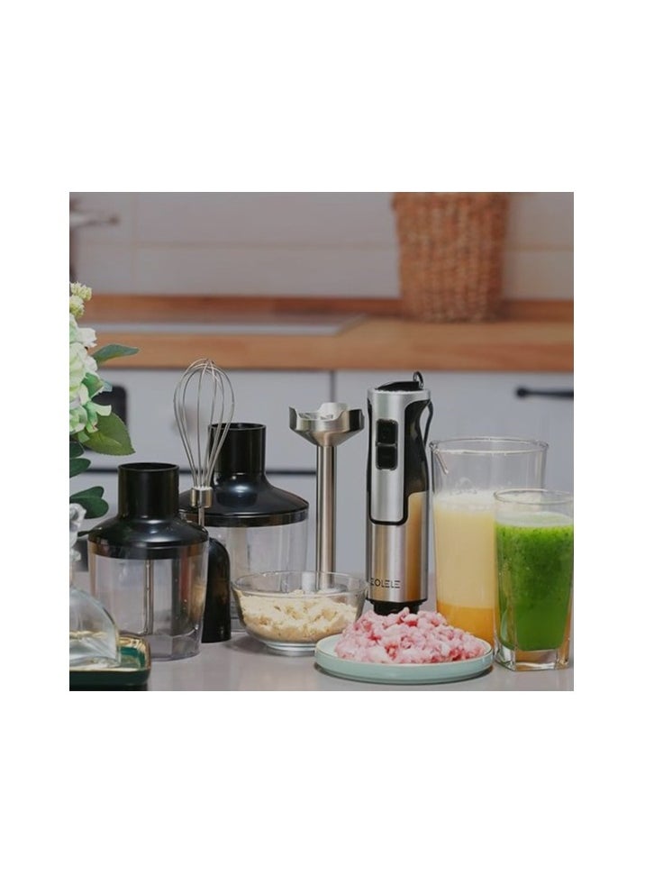 ZOLELE HB1200 4 in 1 Immersion Electric Hand Blender Powerful 4-in-1 Kitchen Appliance for Blending, Chopping, Whisking, and Pureeing with Low Noise 800W Motor, 20 Speeds, 4-in-1 Attachments - White