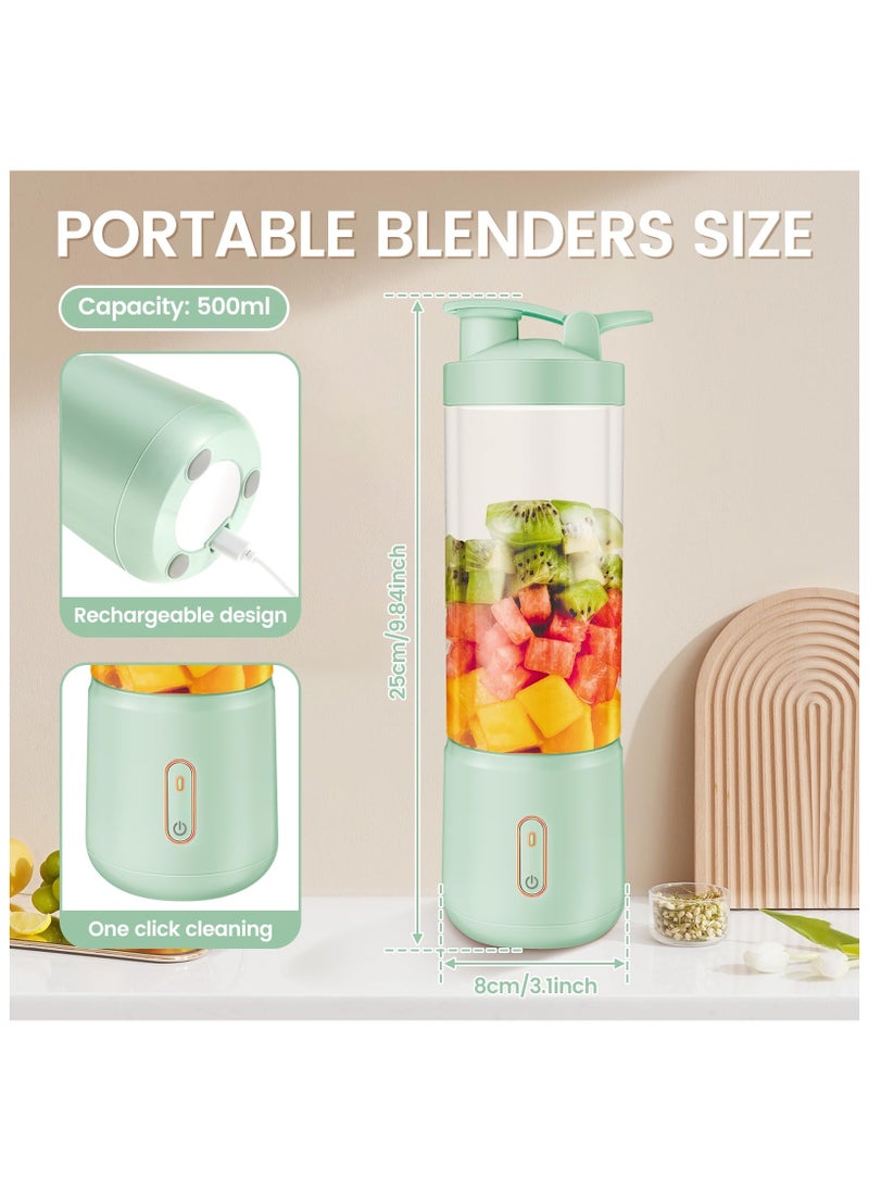 Portable Blender, 1200mAh Rechargeable Blender Juicer Cup with 12 Stainless Steel Blades, 500ml Mini Juice Blender, Wide Mouth Fruit Mixer, Personal Electric Smoothies Blender for Home Office Gym
