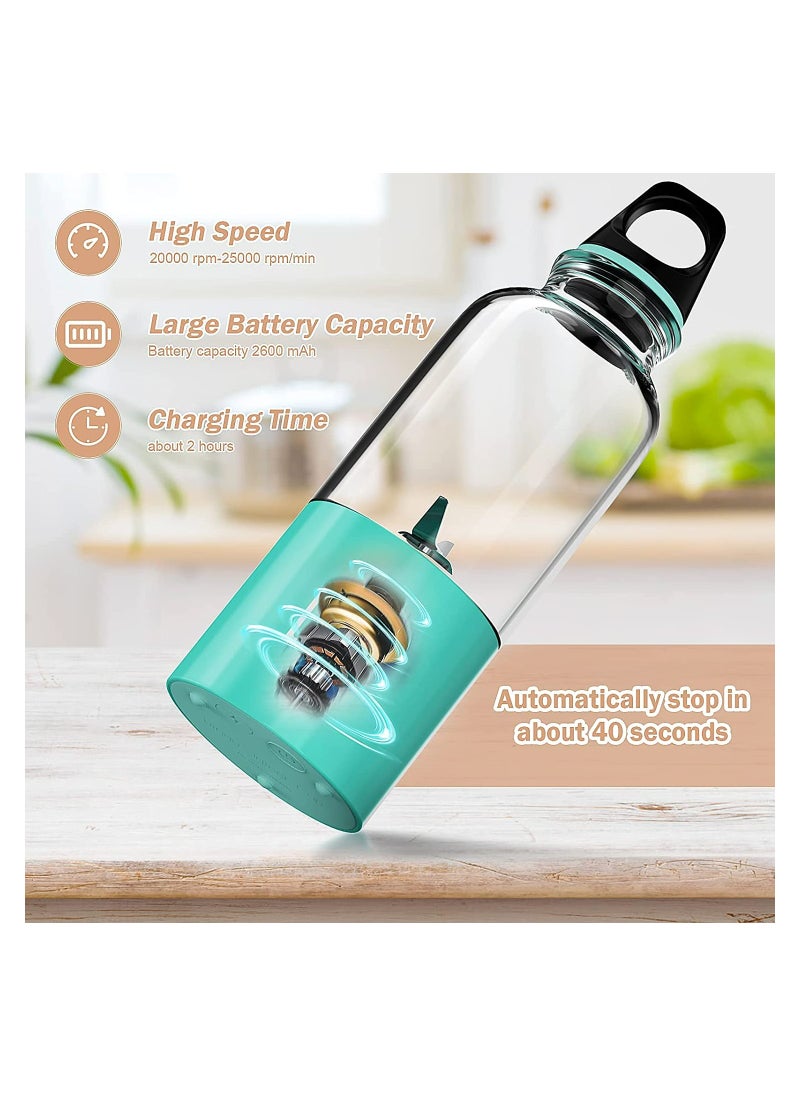 Portable USB Rechargeable Blender, 17.6 Oz High-Speed 4-Blade Fruit Mixer, Mini Juicer for Smoothies and Shakes, Ideal for Travel and Outdoor Activities, 2600mAh Battery