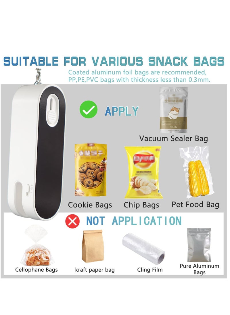 Mini Bag Sealer 2 in 1 Rechargeable Handheld Plastic Resealer Vacuum Sealing Machine for Keeping Food Chips Cookies Fresh Kitchen Chip Bags Cutter Portable Snacks Save