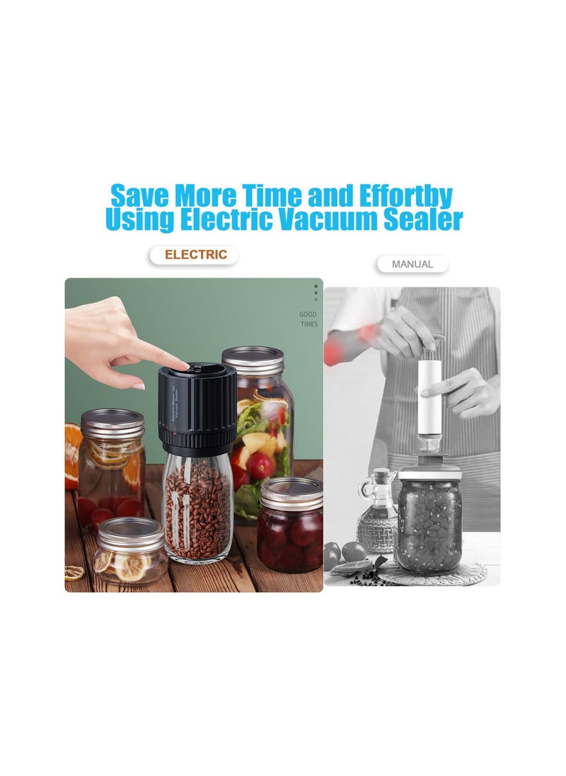 Electric Mason Jar Vacuum Sealer, Electric Mason Jar Vacuum Sealer Kit, Vacuum Sealing Machine for Food Storage Electric Mason Cordless Vacuum Sealer, for Wide Mouth and Regular Mouth Mason Jars