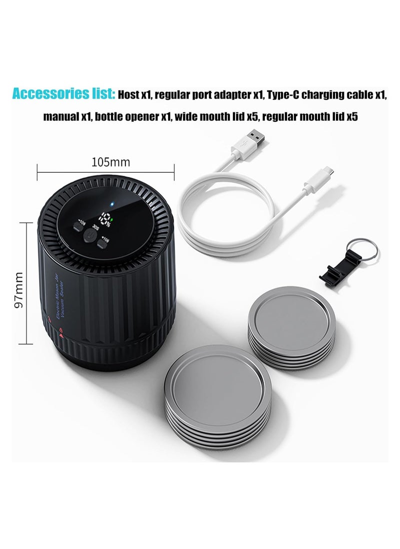 Electric Mason Jar Vacuum Sealer, Electric Mason Jar Vacuum Sealer Kit, Vacuum Sealing Machine for Food Storage Electric Mason Cordless Vacuum Sealer, for Wide Mouth and Regular Mouth Mason Jars