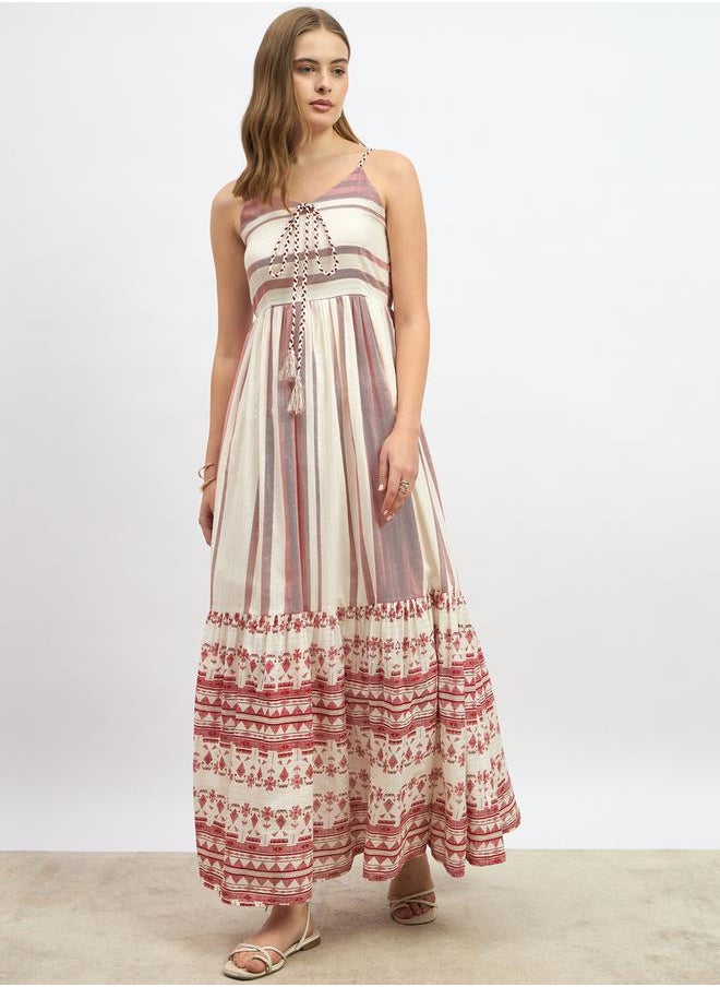 Striped Strappy Tiered Maxi Dress