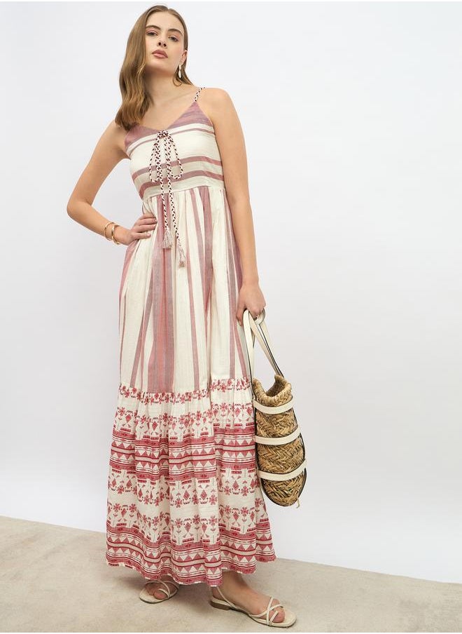 Striped Strappy Tiered Maxi Dress