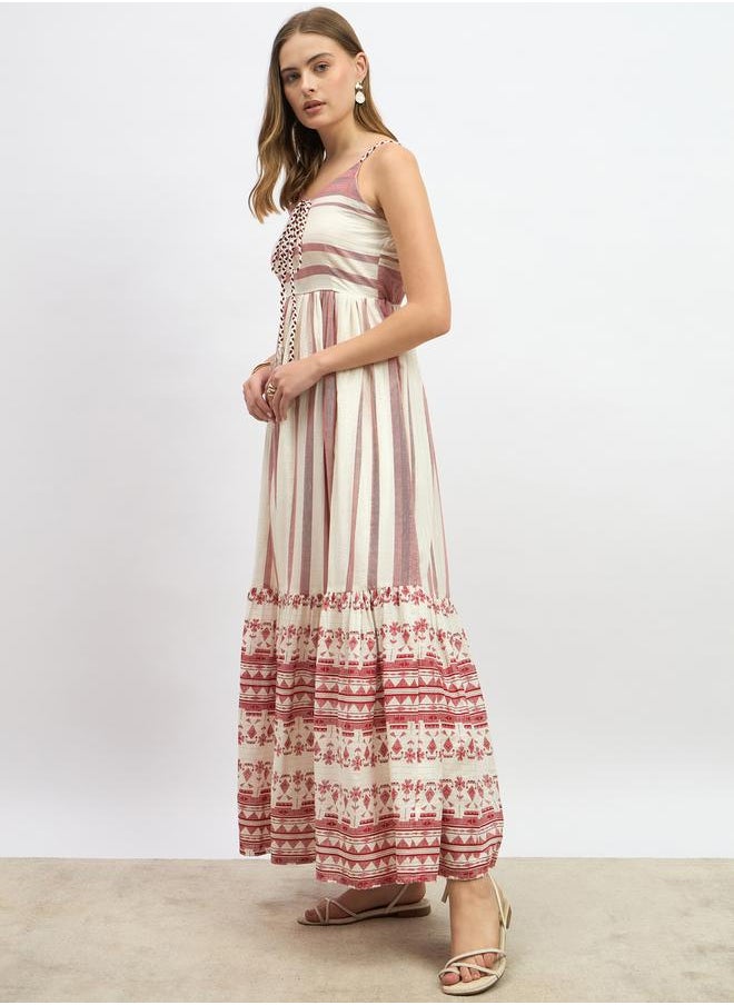 Striped Strappy Tiered Maxi Dress