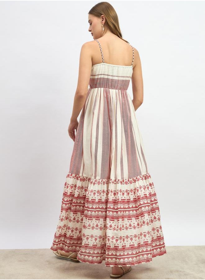Striped Strappy Tiered Maxi Dress