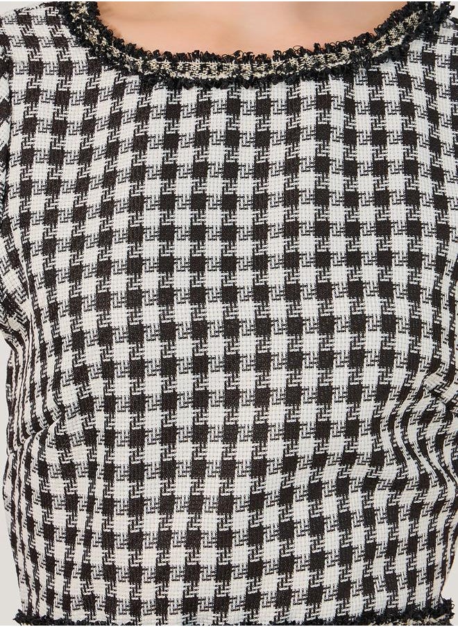 Checked Short Sleeve Bodycon Midi Dress