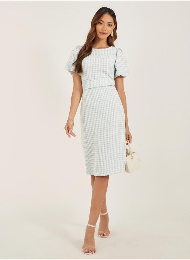 Tweed Puff Sleeves Sheath Knee-Length Dress