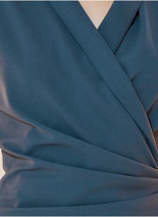 Solid Sleeveless Wrap Over Midi Dress
