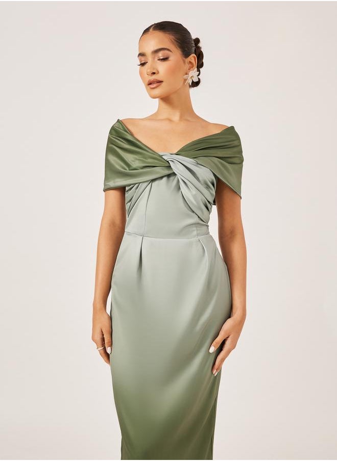 Front Knot Ombre Print Short Sleeves Sheath Midi Dress
