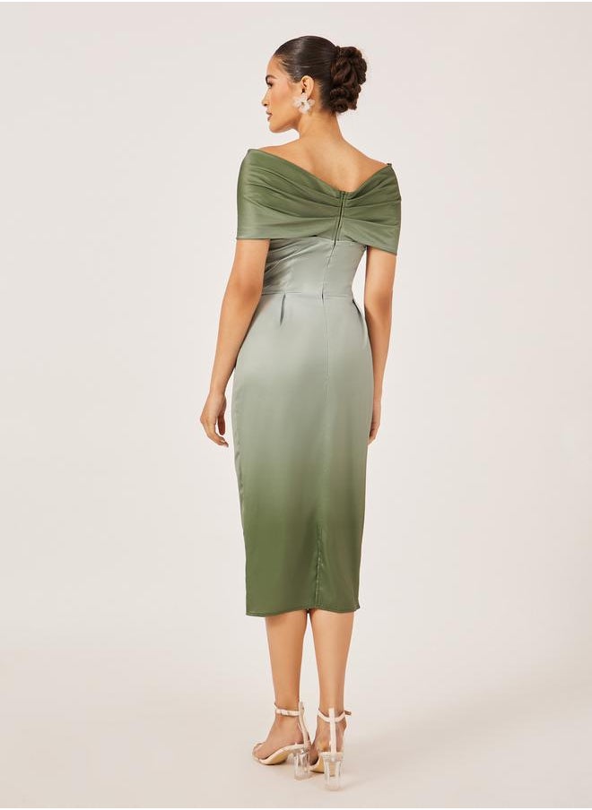 Front Knot Ombre Print Short Sleeves Sheath Midi Dress