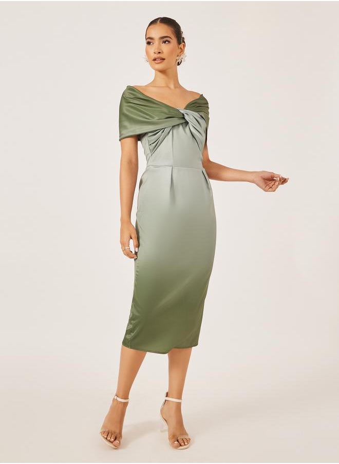 Front Knot Ombre Print Short Sleeves Sheath Midi Dress
