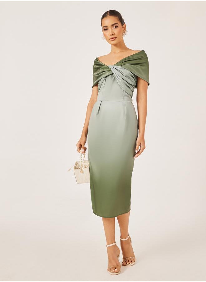 Front Knot Ombre Print Short Sleeves Sheath Midi Dress