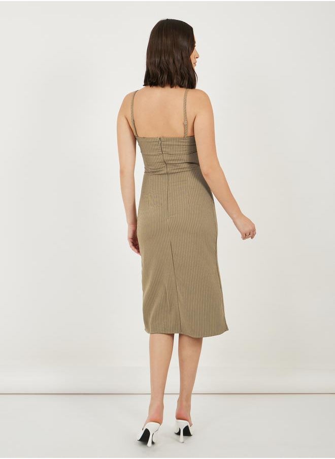 Striped Sleeveless Sheath Midi Dress