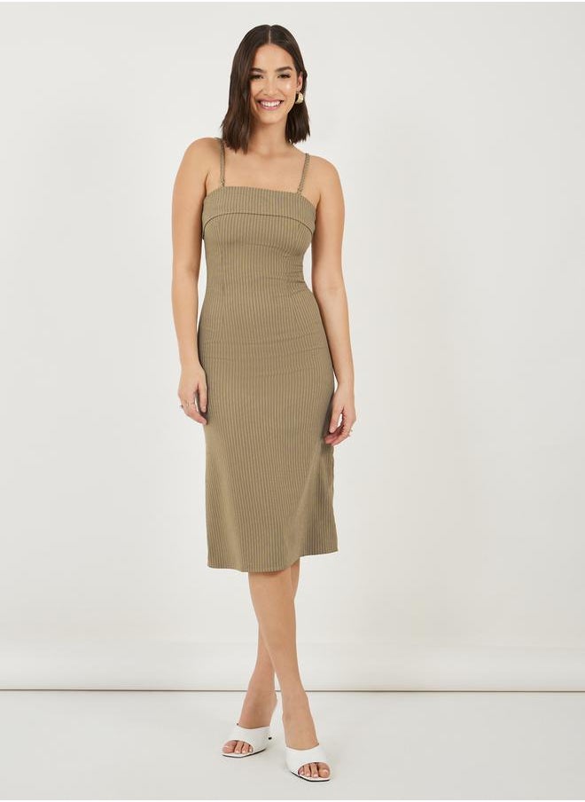 Striped Sleeveless Sheath Midi Dress