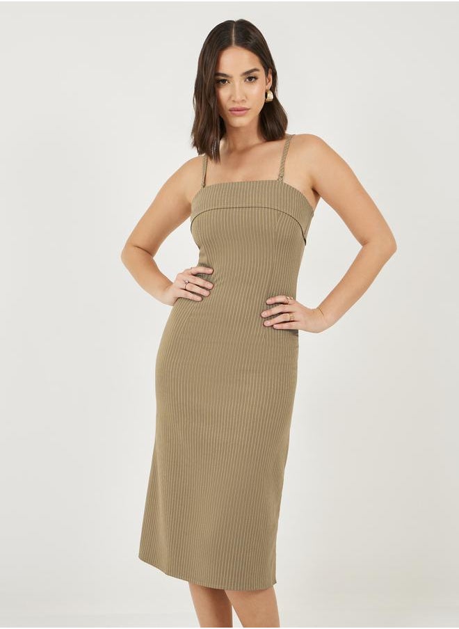Striped Sleeveless Sheath Midi Dress
