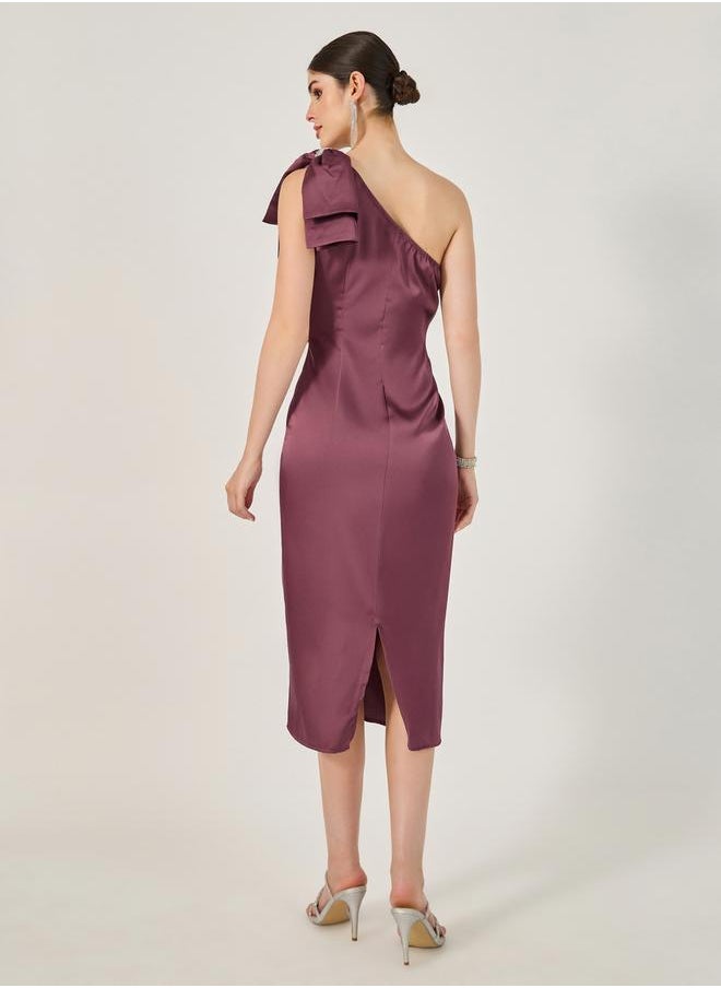Satin Bow Detail Sleeveless Sheath Midi Dress