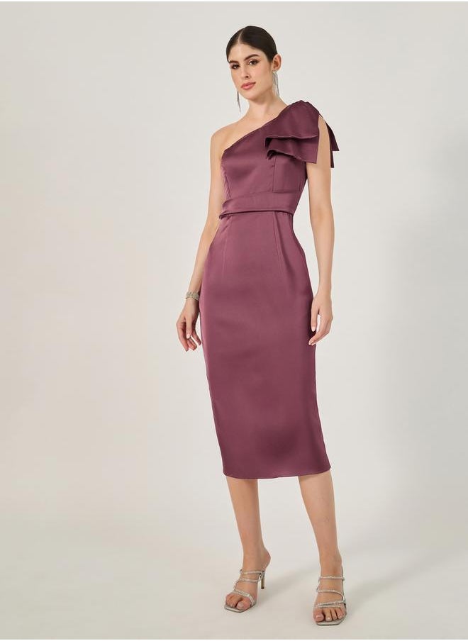 Satin Bow Detail Sleeveless Sheath Midi Dress