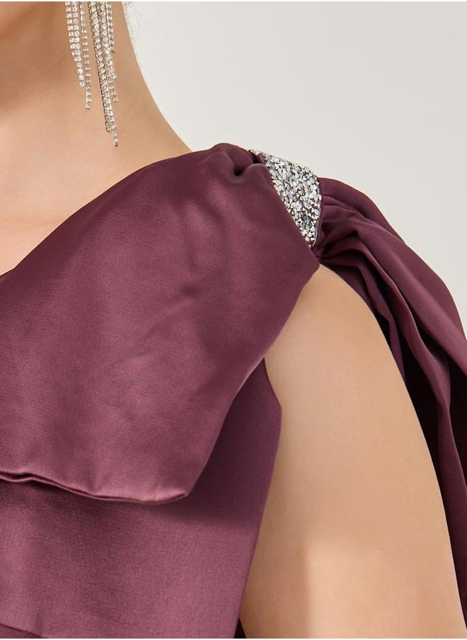 Satin Bow Detail Sleeveless Sheath Midi Dress