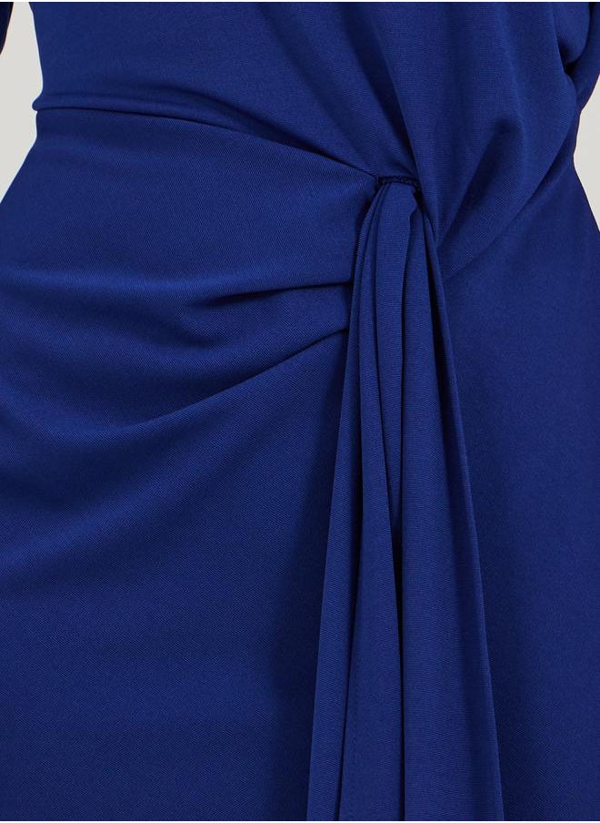 Solid Long Sleeves Sheath Midi Dress with Self Tie Up
