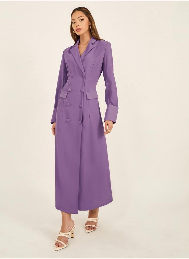 Solid Notch Label Neck Blazer Maxi Dress