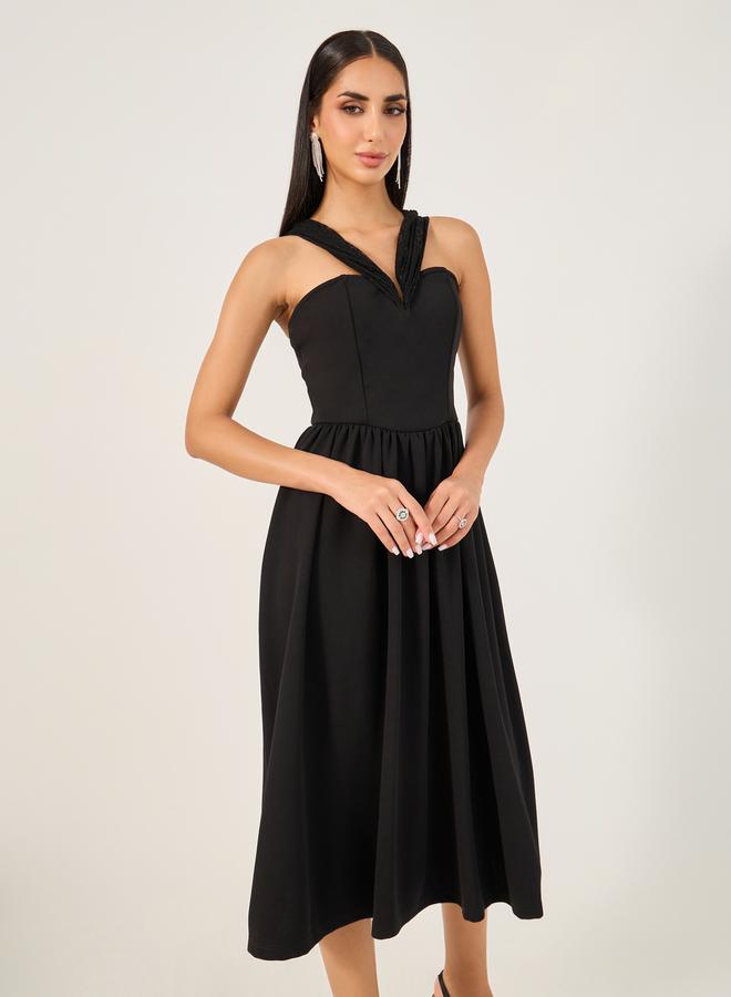 Solid Sleeveless A-Line Midi Dress