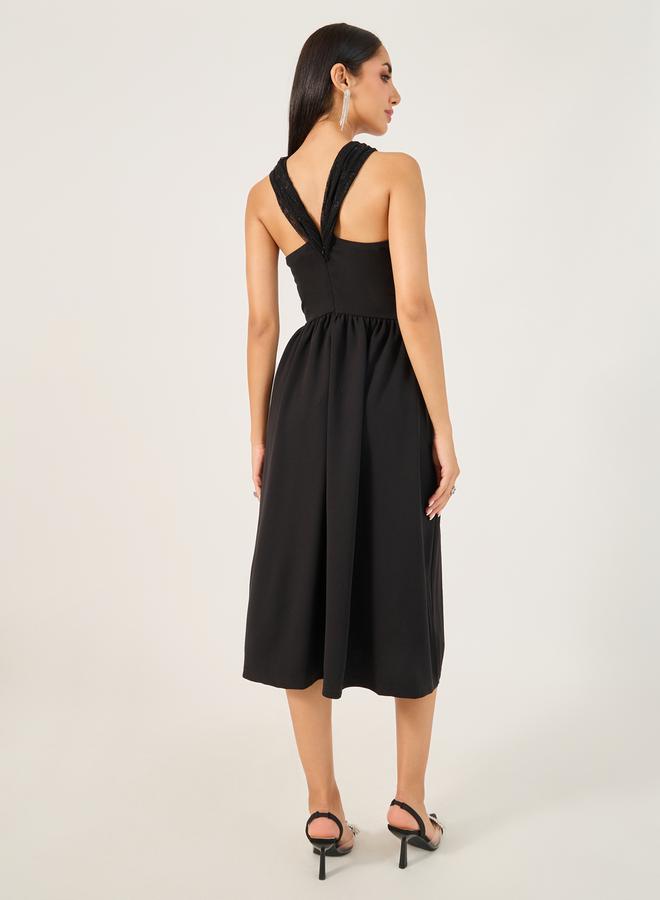 Solid Sleeveless A-Line Midi Dress