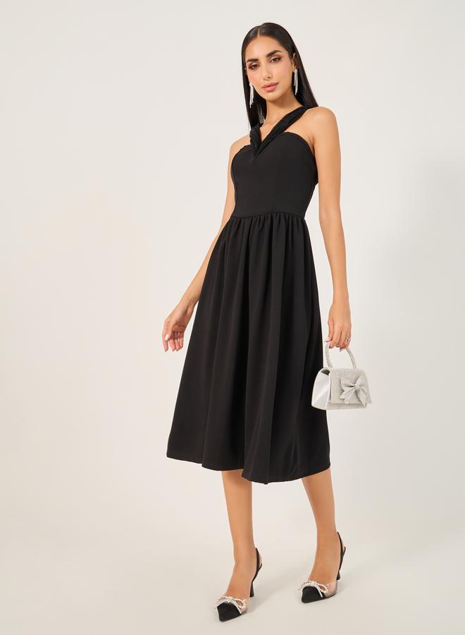 Solid Sleeveless A-Line Midi Dress