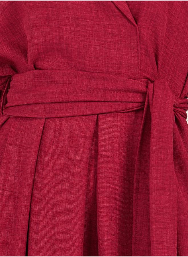 Schiffli Detail Volume Sleeves A-Line Midi Dress