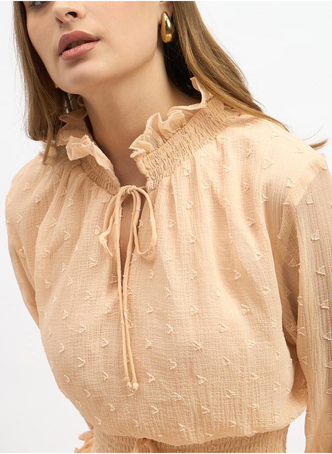 Dobby Design Smocked Waist A-Line Midi Dress