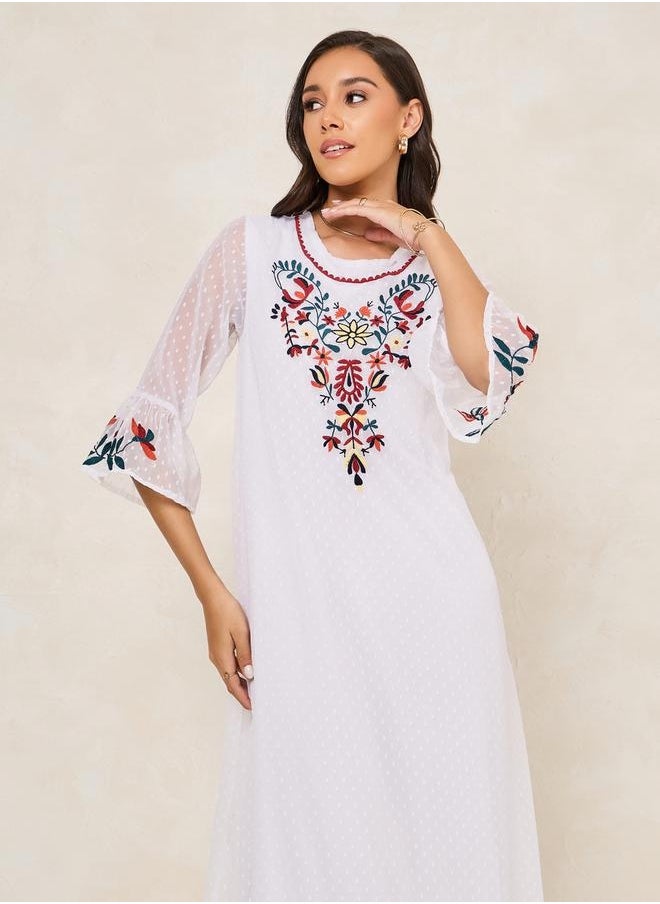 Embroidery Detail Dobby Shift Maxi Dress