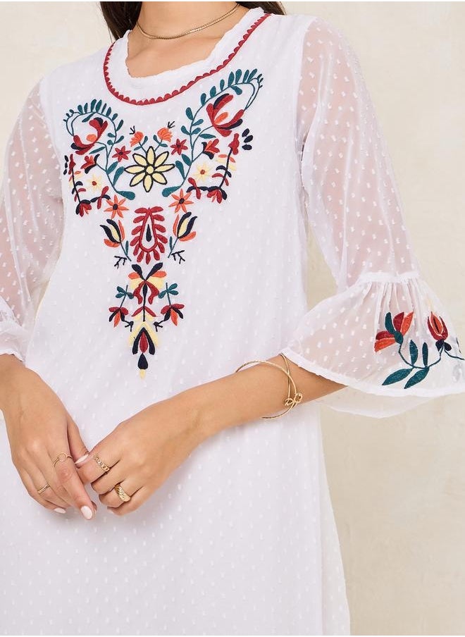 Embroidery Detail Dobby Shift Maxi Dress