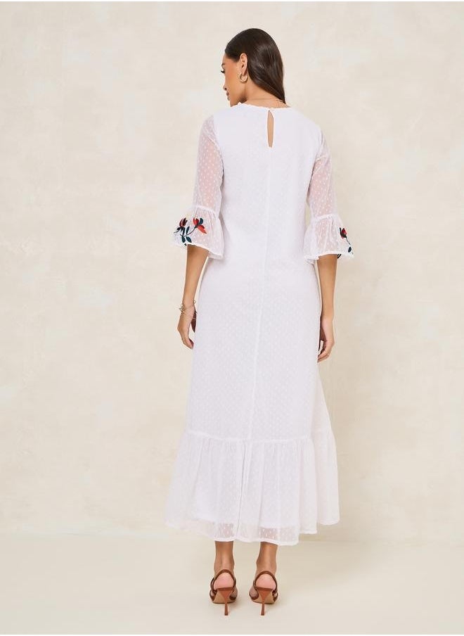 Embroidery Detail Dobby Shift Maxi Dress