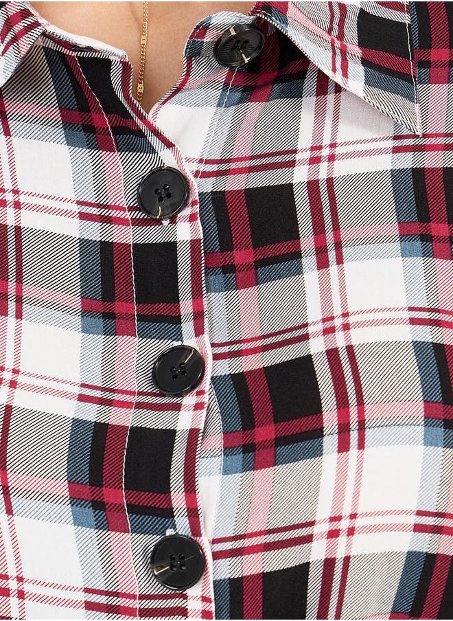Checked Shirt Midi Dress with Tie Belt