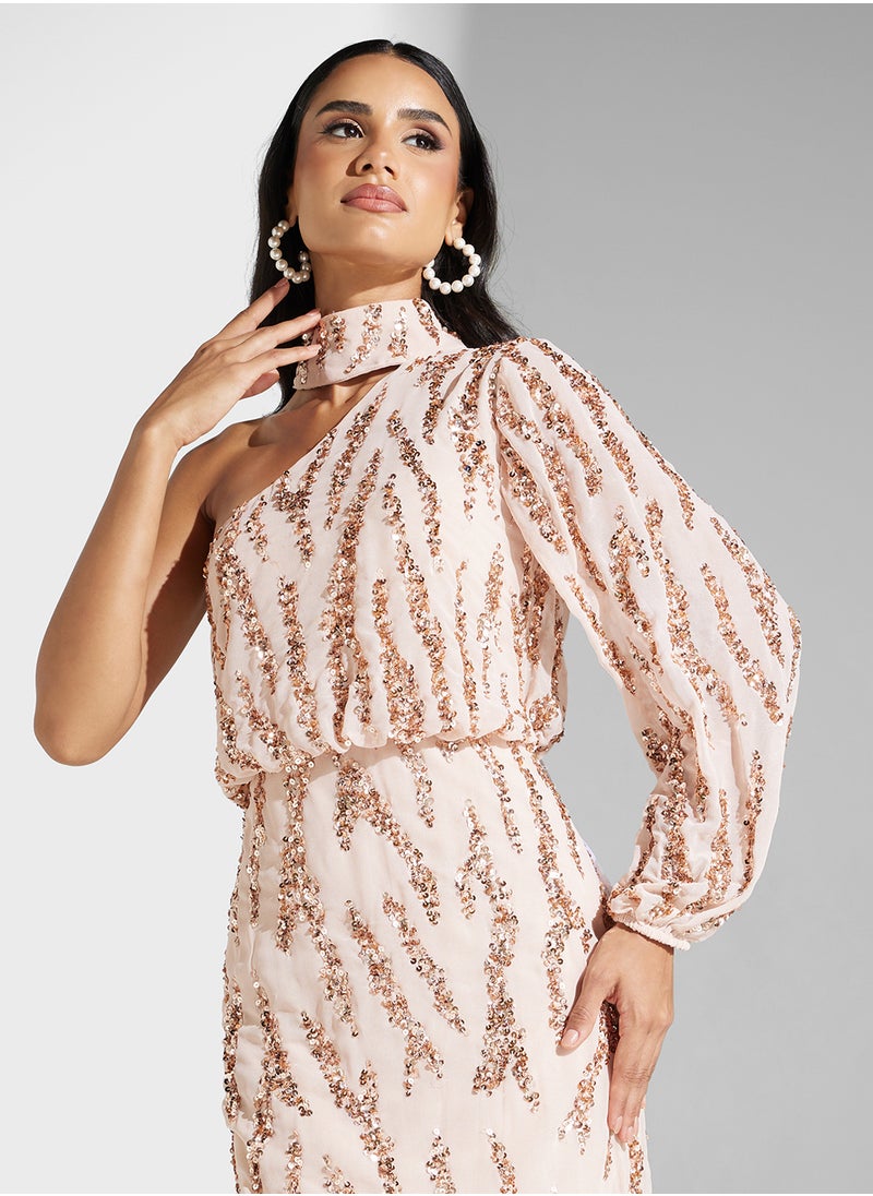 Embellished Mesh Detailed Dress
