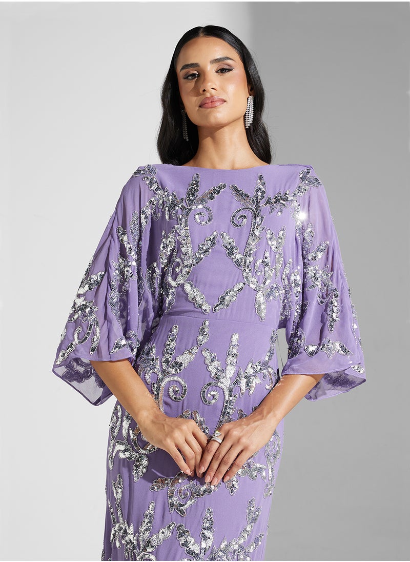 Embellished Mesh Detailed Dress