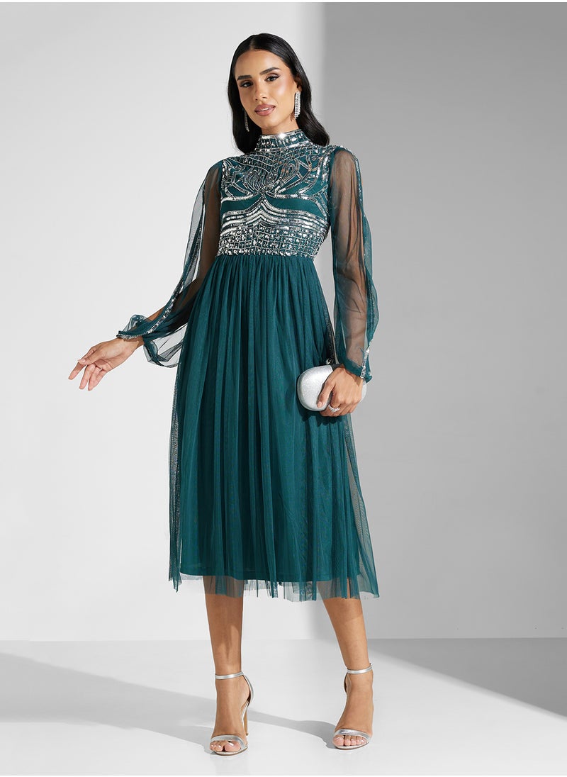 Embellished Mesh Detailed Dress