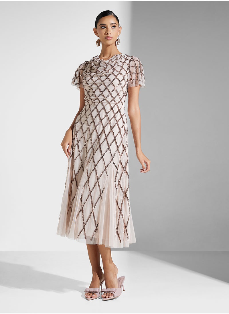 Embellished Mesh Detailed Dress