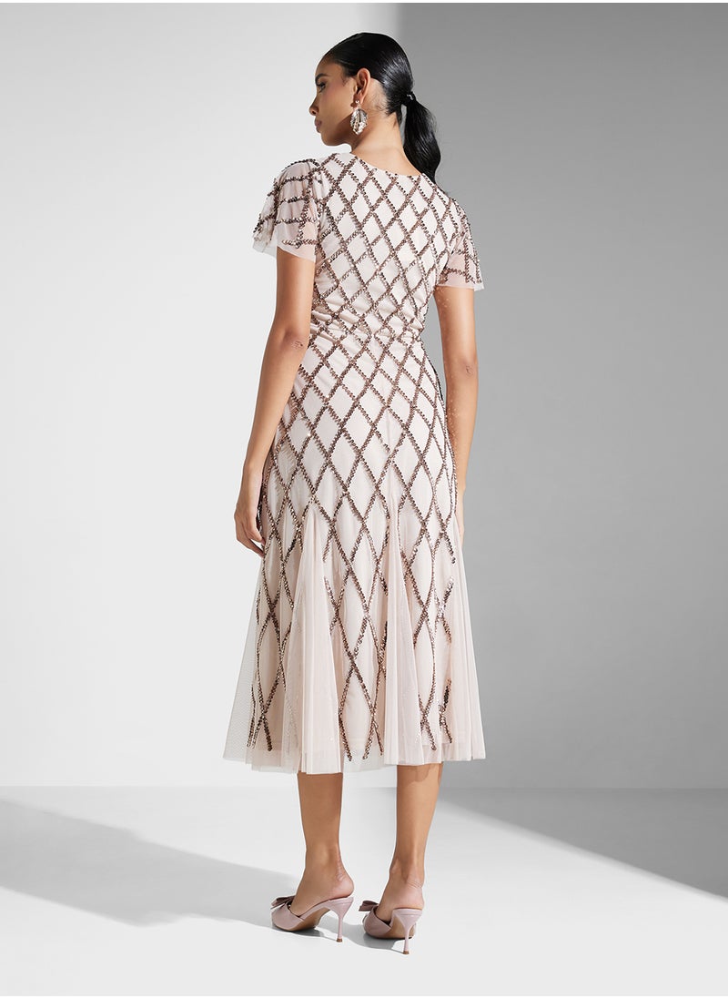 Embellished Mesh Detailed Dress