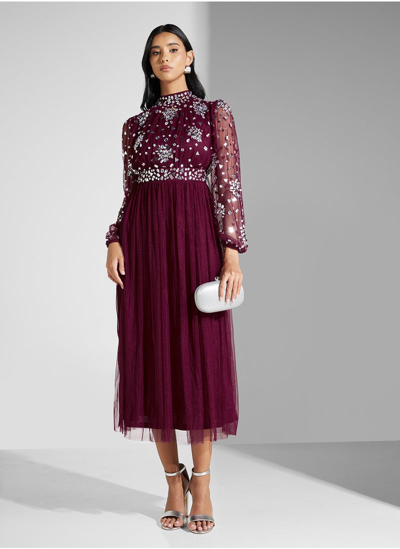 Embellished Mesh Detailed Dress