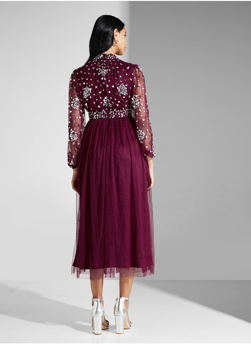 Embellished Mesh Detailed Dress