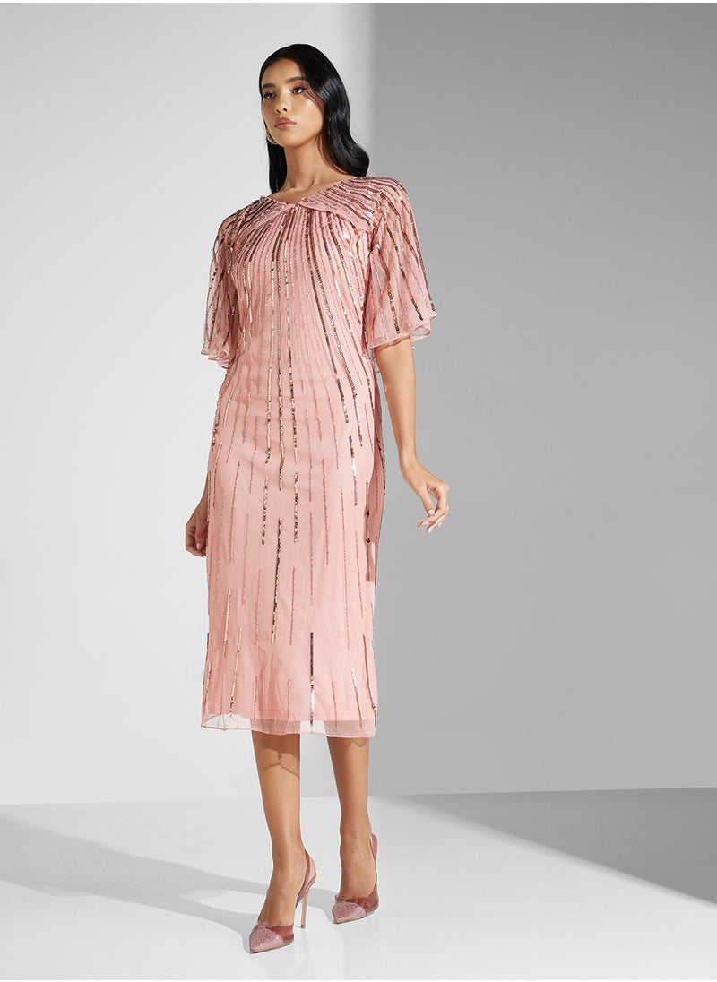 Embellished Mesh Detailed Dress