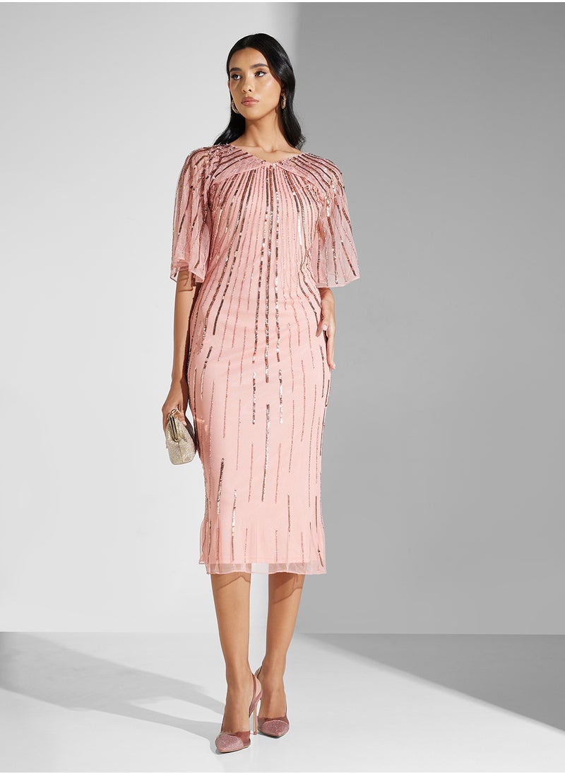 Embellished Mesh Detailed Dress